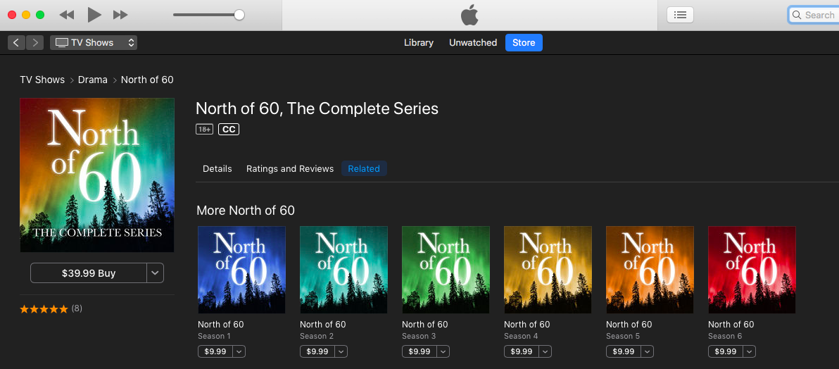 North of 60 page on iTunes Canada